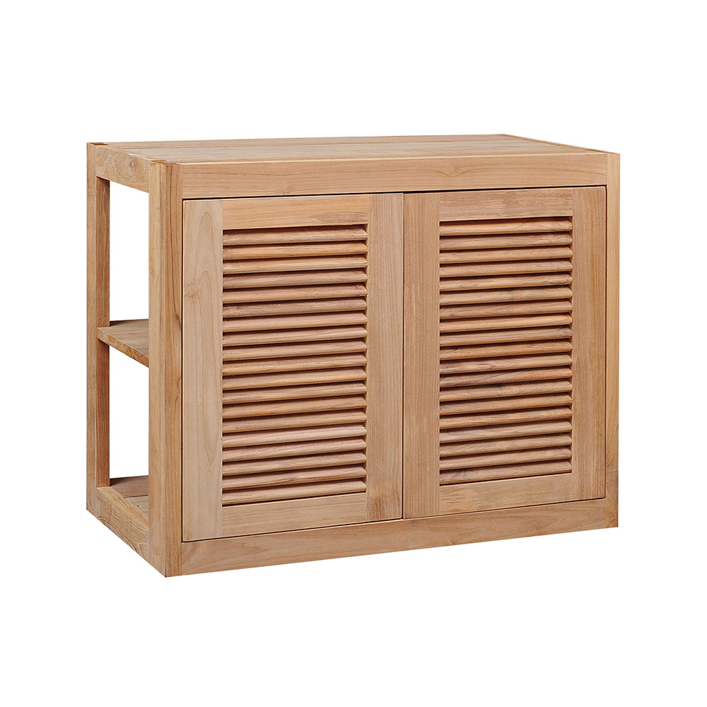 Pacific Teak Millworks Louvered Style 30 Inch x 24 Inch Teak Wood Double Door Upper Wall Cabinet