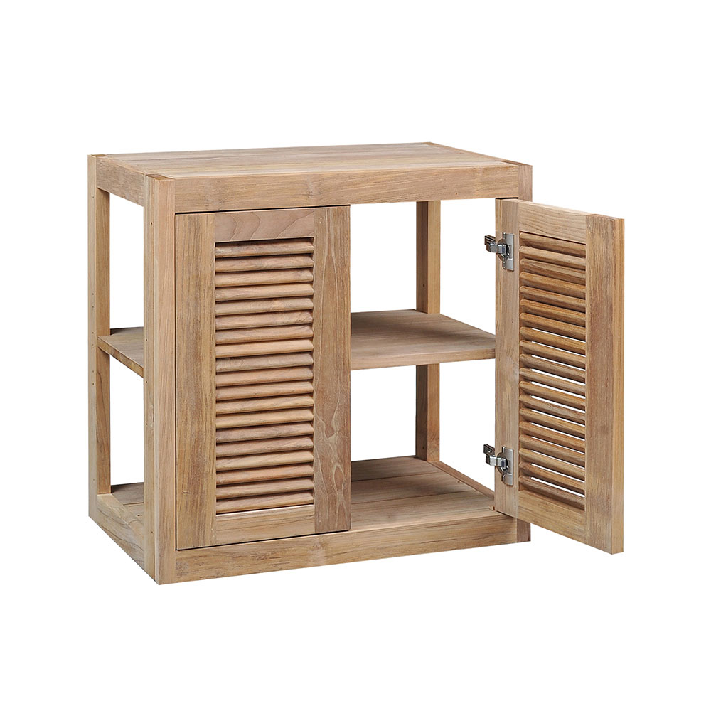 Pacific Teak Millworks Louvered Style 30 Inch x 30 Inch Teak Wood Double Door Upper Wall Cabinet