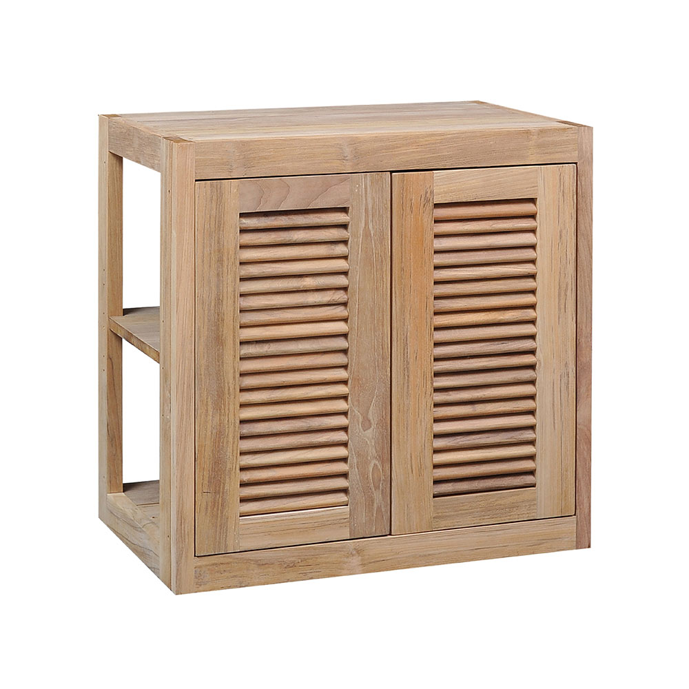 Pacific Teak Millworks Louvered Style 30 Inch x 30 Inch Teak Wood Double Door Upper Wall Cabinet