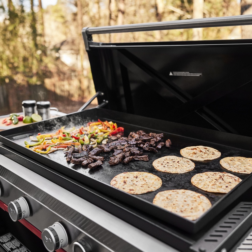 Weber Grills Slate 36 Inch Rust Resistant 4 Burner Freestanding Natural Gas Commercial Style Flat Top Griddle with Flip up Side Table