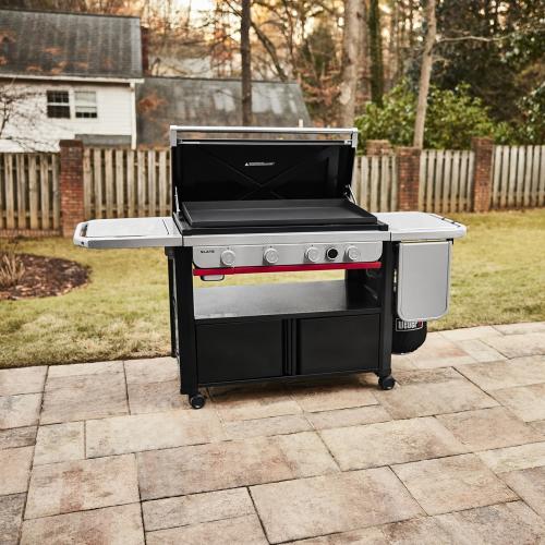 Weber Grills Slate 36 Inch Rust Resistant 4 Burner Freestanding Natural Gas Commercial Style Flat Top Griddle with Flip up Side Table