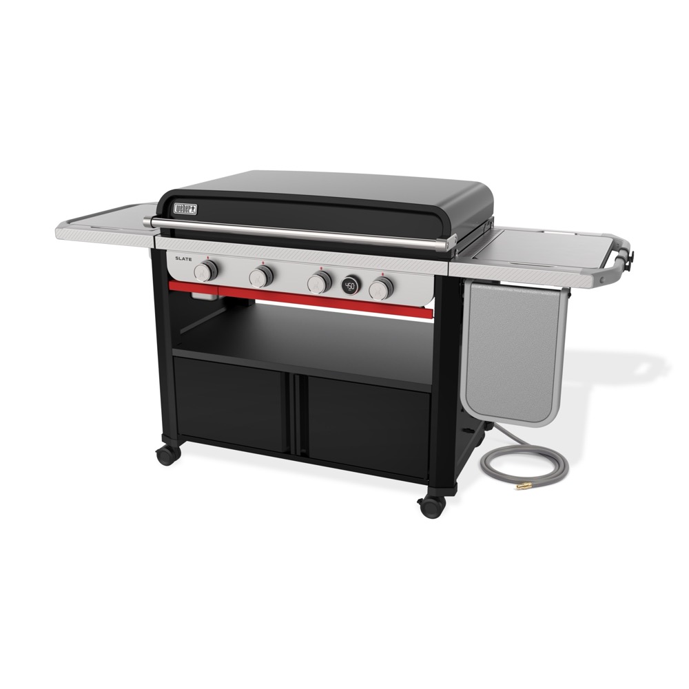 Weber Grills Slate 36 Inch Rust Resistant 4 Burner Freestanding Natural Gas Commercial Style Flat Top Griddle with Flip up Side Table