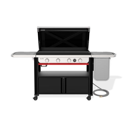 Weber Grills Slate 36 Inch Rust Resistant 4 Burner Freestanding Natural Gas Commercial Style Flat Top Griddle with Flip up Side Table