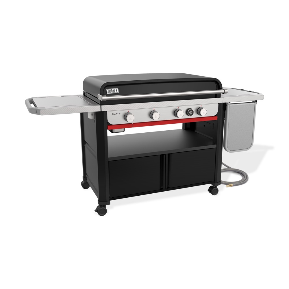 Weber Grills Slate 36 Inch Rust Resistant 4 Burner Freestanding Natural Gas Commercial Style Flat Top Griddle with Flip up Side Table