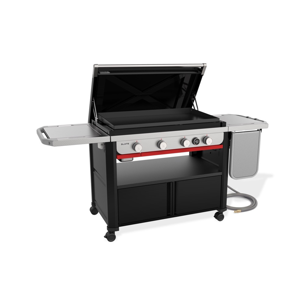 Weber Grills Slate 36 Inch Rust Resistant 4 Burner Freestanding Natural Gas Commercial Style Flat Top Griddle with Flip up Side Table