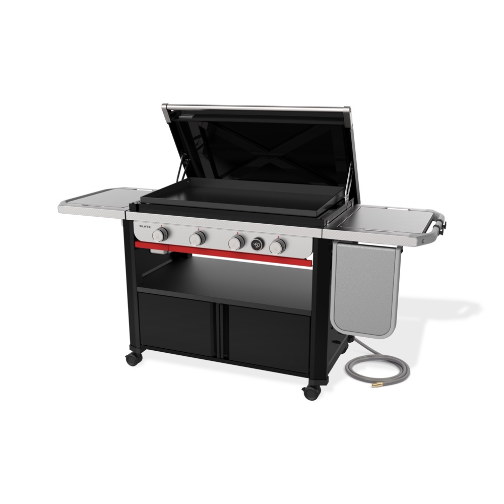 Weber Grills Slate 36 Inch Rust Resistant 4 Burner Freestanding Natural Gas Commercial Style Flat Top Griddle with Flip up Side Table