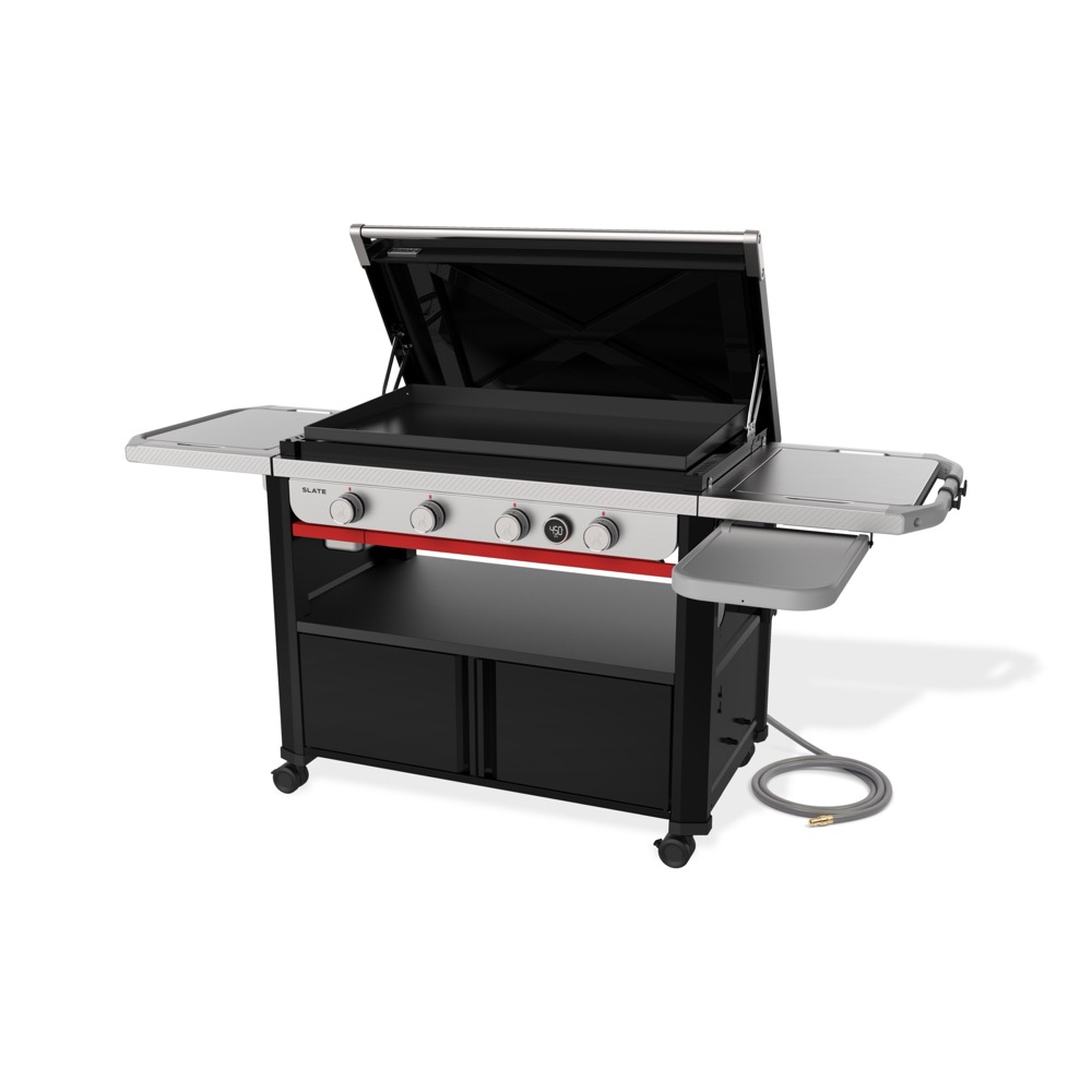 Weber Grills Slate 36 Inch Rust Resistant 4 Burner Freestanding Natural Gas Commercial Style Flat Top Griddle with Flip up Side Table