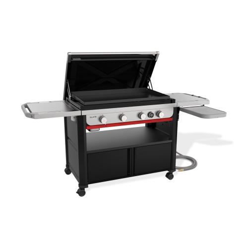 Weber Grills Slate 36 Inch Rust Resistant 4 Burner Freestanding Natural Gas Commercial Style Flat Top Griddle with Flip up Side Table