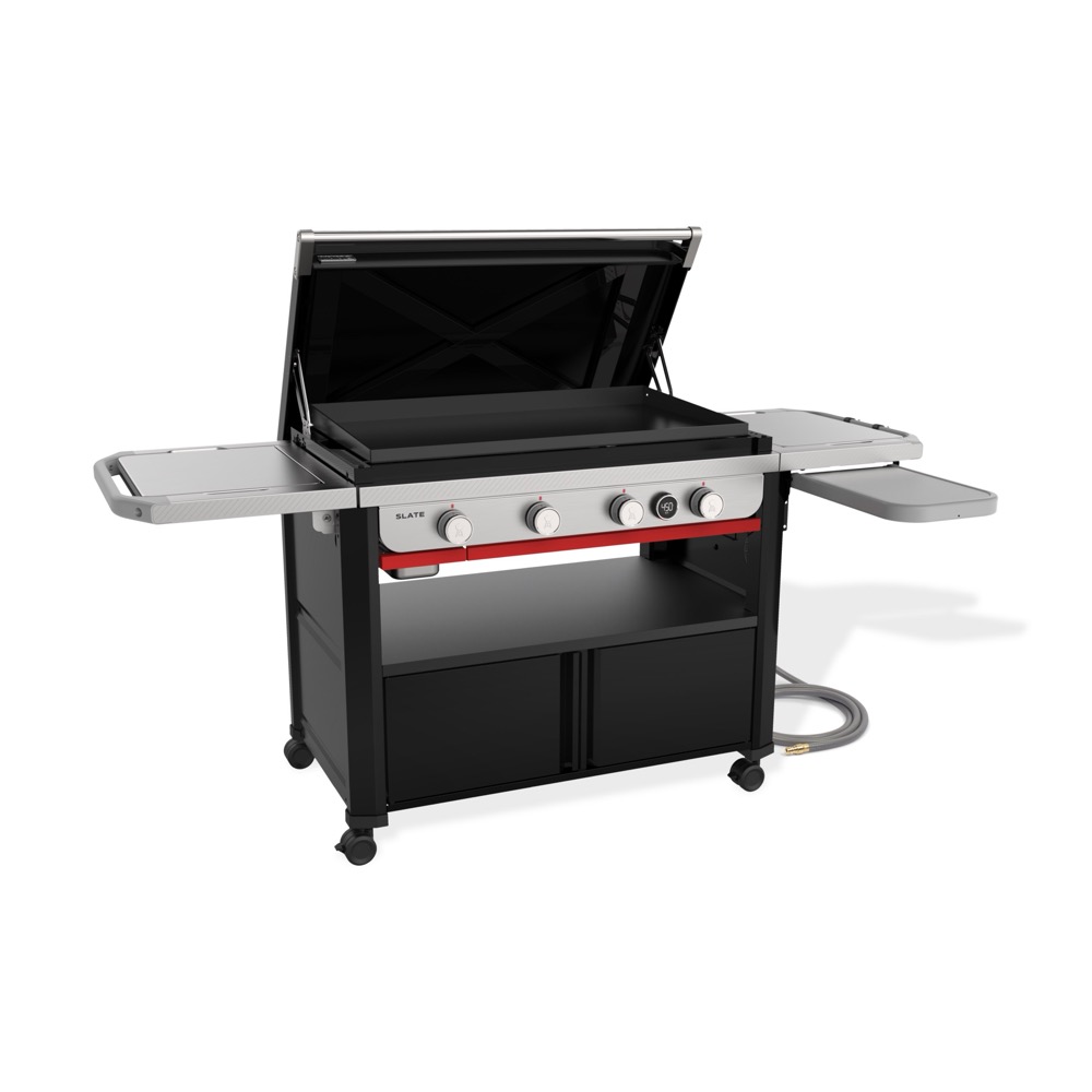 Weber Grills Slate 36 Inch Rust Resistant 4 Burner Freestanding Natural Gas Commercial Style Flat Top Griddle with Flip up Side Table
