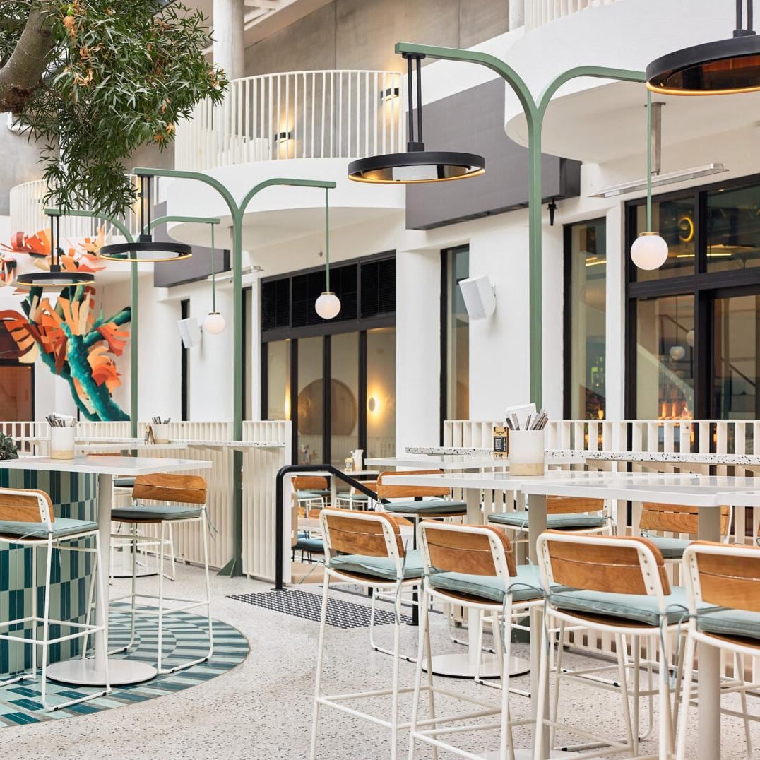 Bromic Heating Eclipse Smart Heat 28 Inch 2900W 208V Electric Pendant Patio Heater with Twin Pole Mount