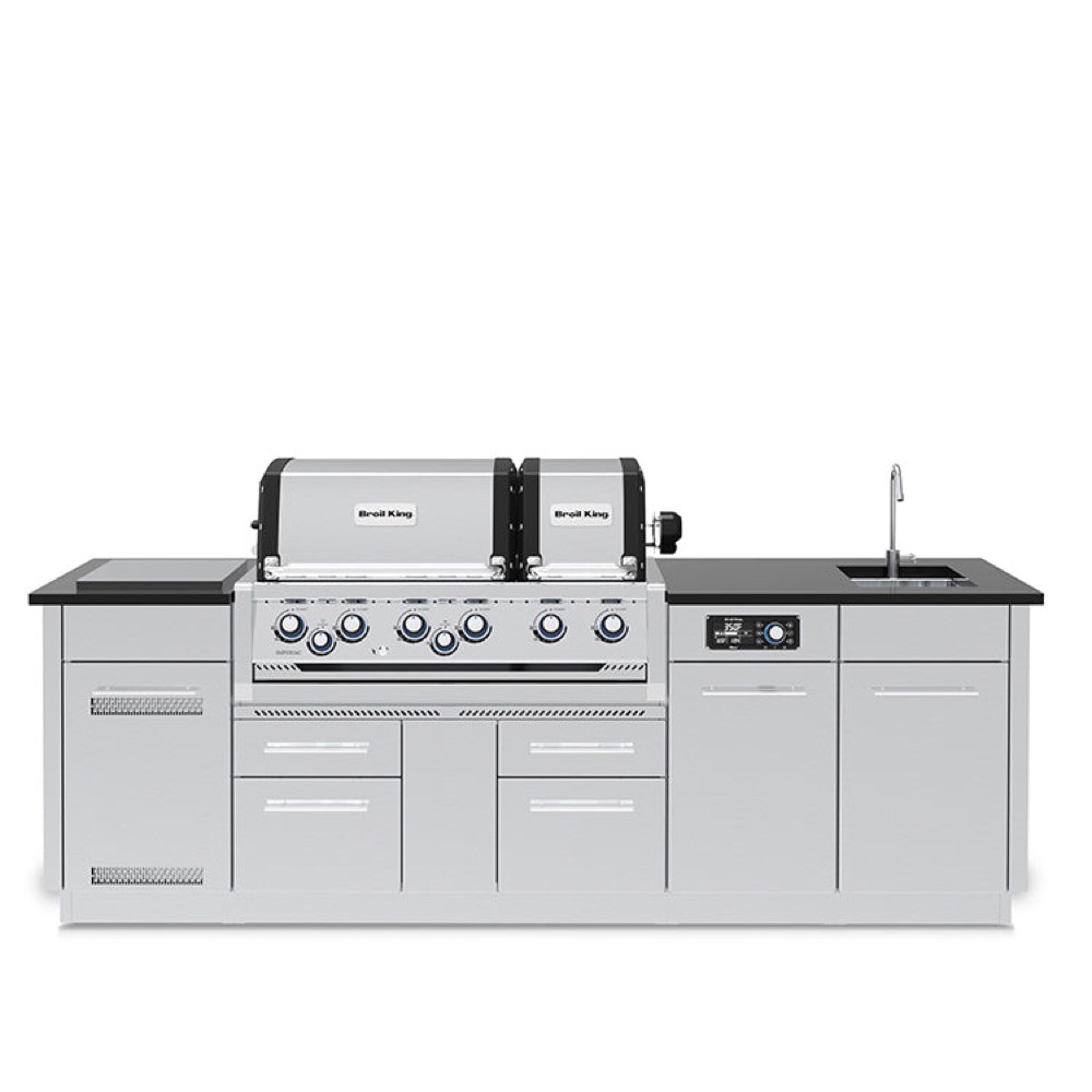 Broil King Imperial QS 690iE 6 Burner Propane Gas Grill BBQ Island with Rotisserie Side Burner  and  Outdoor Sink