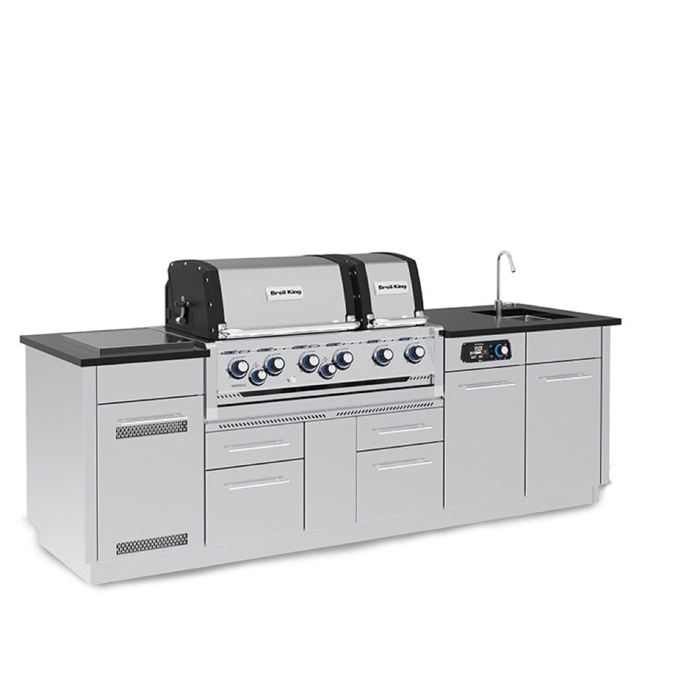 Broil King Imperial QS 690iE 6 Burner Propane Gas Grill BBQ Island with Rotisserie Side Burner  and  Outdoor Sink