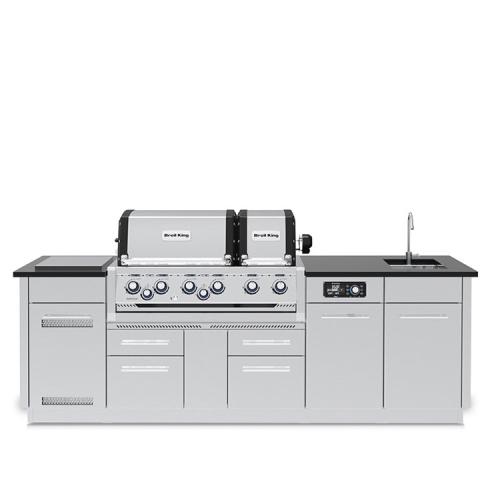 Broil King Imperial QS 690iE 6 Burner Natural Gas Grill BBQ Island with Rotisserie Side Burner  and  Outdoor Sink