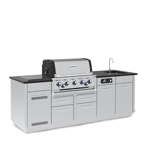 Broil King Imperial QS 590iE 5 Burner Natural Gas Grill BBQ Island with Rotisserie Side Burner  and  Outdoor Sink