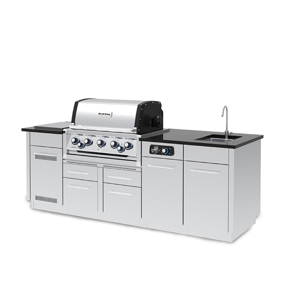 Broil King Imperial QS 590iE 5 Burner Natural Gas Grill BBQ Island with Rotisserie Side Burner  and  Outdoor Sink