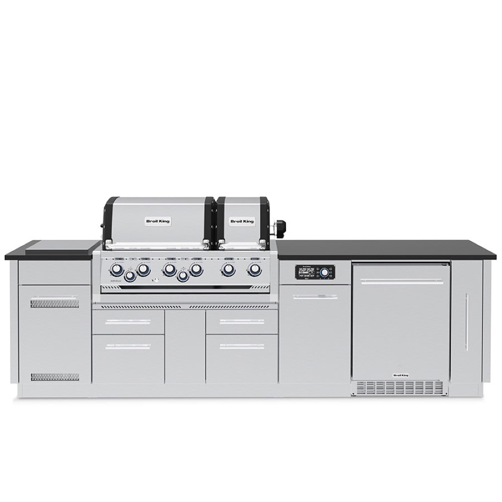 Broil King Imperial QS 690iF 6 Burner Propane Gas Grill BBQ Island with Rotisserie Side Burner  and  Outdoor Fridge