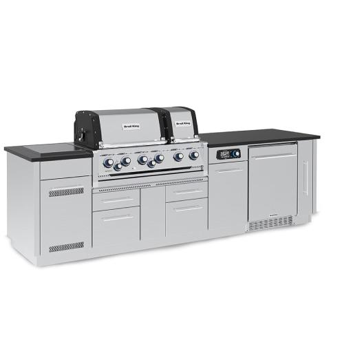 Broil King Imperial QS 690iF 6 Burner Propane Gas Grill BBQ Island with Rotisserie Side Burner  and  Outdoor Fridge