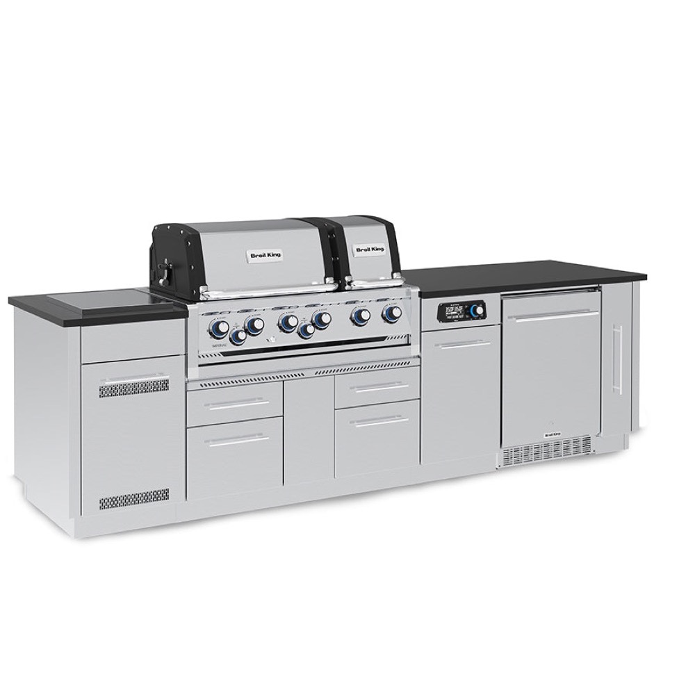 Broil King Imperial QS 690iF 6 Burner Propane Gas Grill BBQ Island with Rotisserie Side Burner  and  Outdoor Fridge