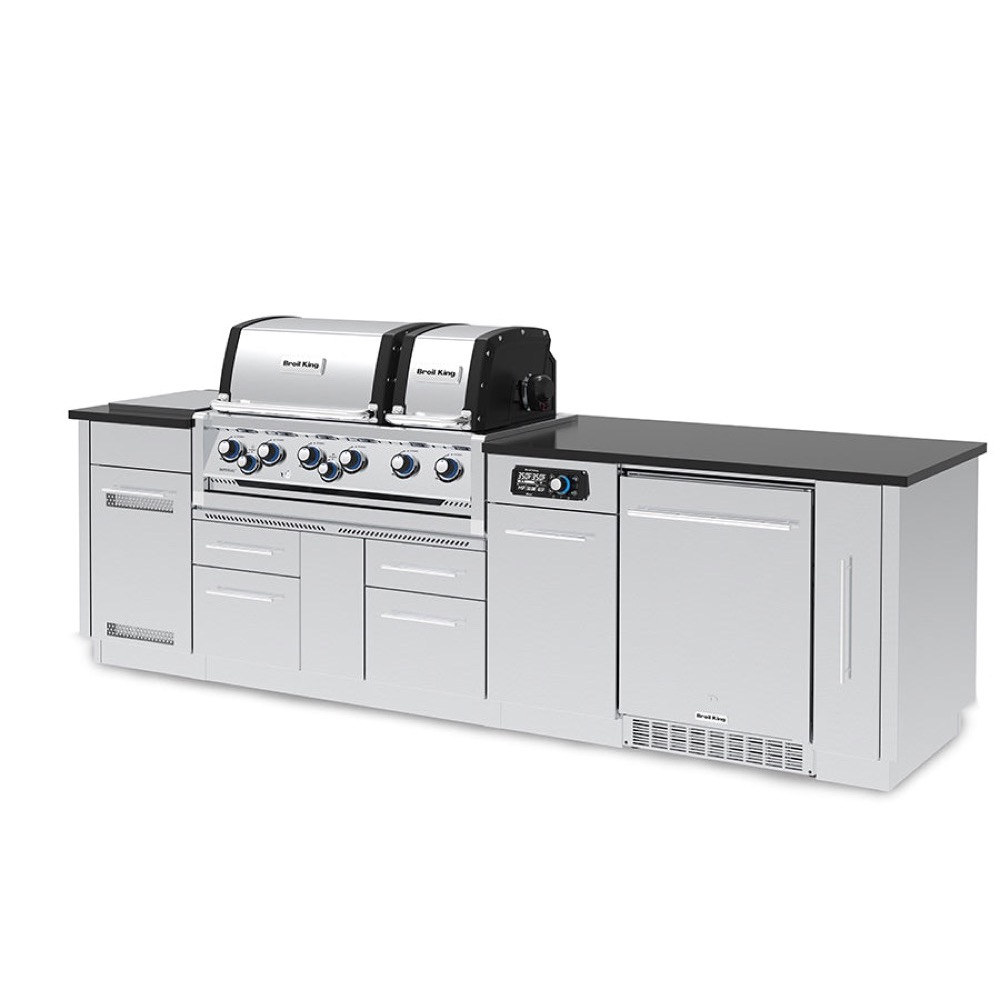 Broil King Imperial QS 690iF 6 Burner Natural Gas Grill BBQ Island with Rotisserie Side Burner  and  Outdoor Fridge