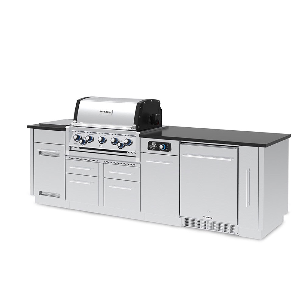 Broil King Imperial QS 590iF 5 Burner Natural Gas Grill BBQ Island with Rotisserie Side Burner  and  Outdoor Fridge