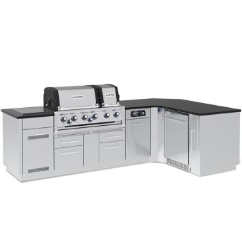 Broil King Imperial QS 690iG 6 Burner Propane Gas Grill L Shaped BBQ Island with Rotisserie Side Burner and Outdoor Fridge350