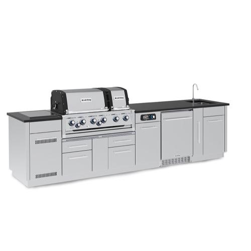 Broil King Imperial QS 690iH 6 Burner Propane Gas Grill BBQ Island with Rotisserie Side Burner Outdoor Fridge  and  Sink