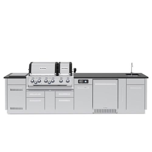 Broil King Imperial QS 690iH 6 Burner Natural Gas Grill BBQ Island with Rotisserie Side Burner Outdoor Fridge  and  Sink