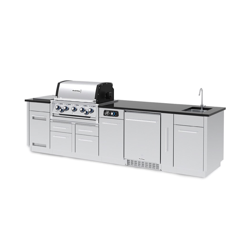 Broil King Imperial QS 590iH 5 Burner Propane Gas Grill BBQ Island with Rotisserie Side Burner Outdoor Fridge  and  Sink