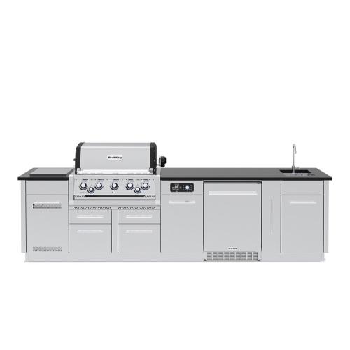 Broil King Imperial QS 590iH 5 Burner Natural Gas Grill BBQ Island with Rotisserie Side Burner Outdoor Fridge  and  Sink