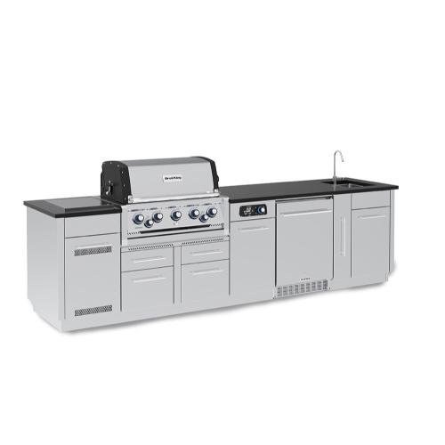 Broil King Imperial QS 590iH 5 Burner Natural Gas Grill BBQ Island with Rotisserie Side Burner Outdoor Fridge  and  Sink