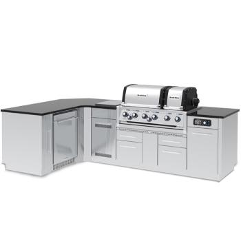 Broil King Imperial QS 690iJ 6 Burner Propane Gas Grill L Shaped BBQ Island with Rotisserie Side Burner and Outdoor Fridge350