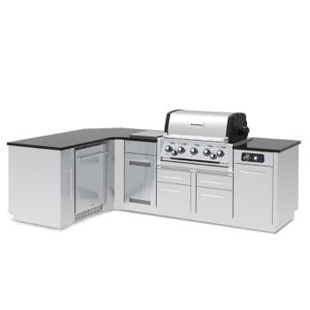 Broil King Imperial QS 590iJ 5 Burner Propane Gas Grill L Shaped BBQ Island with Rotisserie Side Burner and Outdoor Fridge350