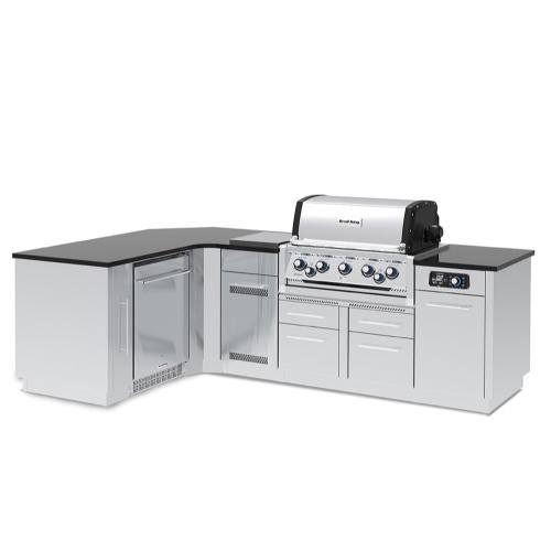 Broil King Imperial QS 590iJ 5 Burner Propane Gas Grill L Shaped BBQ Island with Rotisserie Side Burner  and  Outdoor Fridge