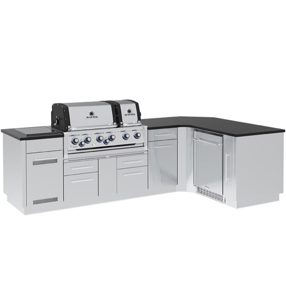 Broil King Imperial S 690iG 6 Burner Natural Gas Grill L Shaped BBQ Island with Rotisserie  and  Side Burner