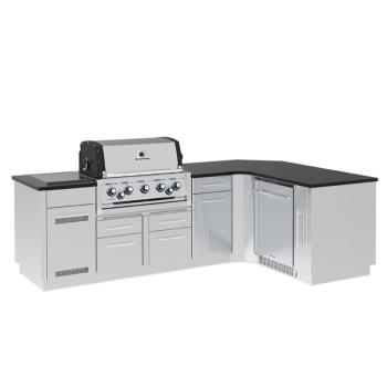 Broil King Imperial S 590iG 5 Burner Natural Gas Grill L Shaped BBQ Island with Rotisserie and Side Burner350