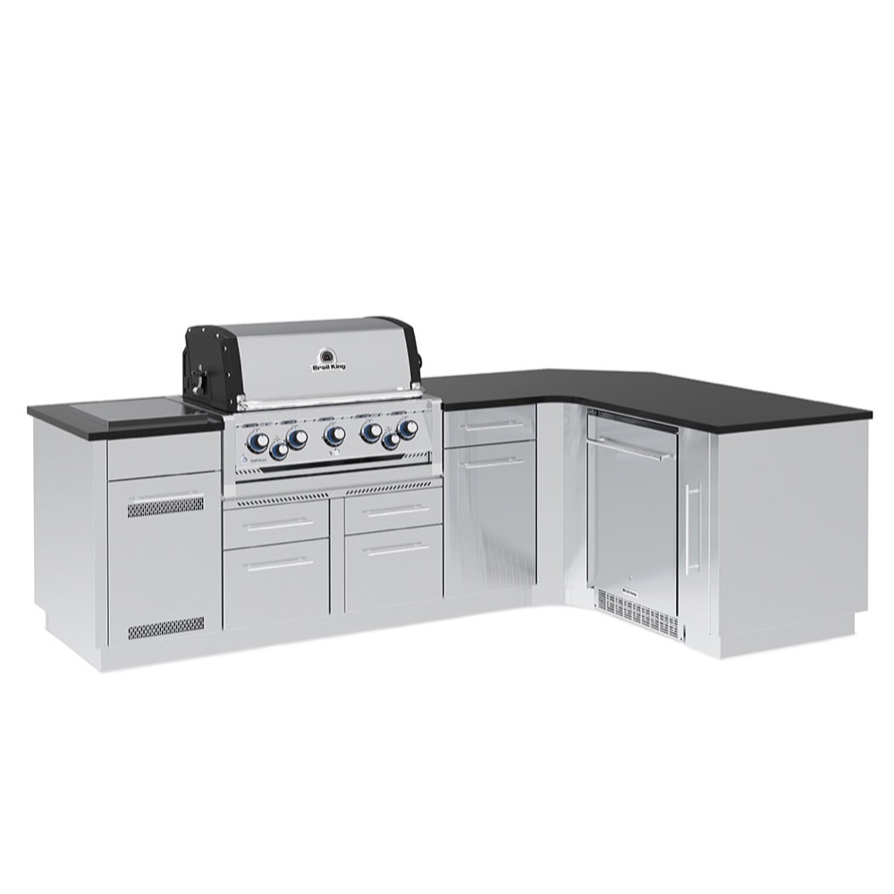 Broil King Imperial S 590iG 5 Burner Propane Gas Grill L Shaped BBQ Island with Rotisserie  and  Side Burner