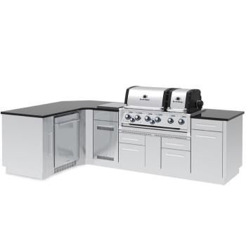 Broil King Imperial S 690iJ 6 Burner Natural Gas Grill L Shaped BBQ Island with Rotisserie and Side Burner350