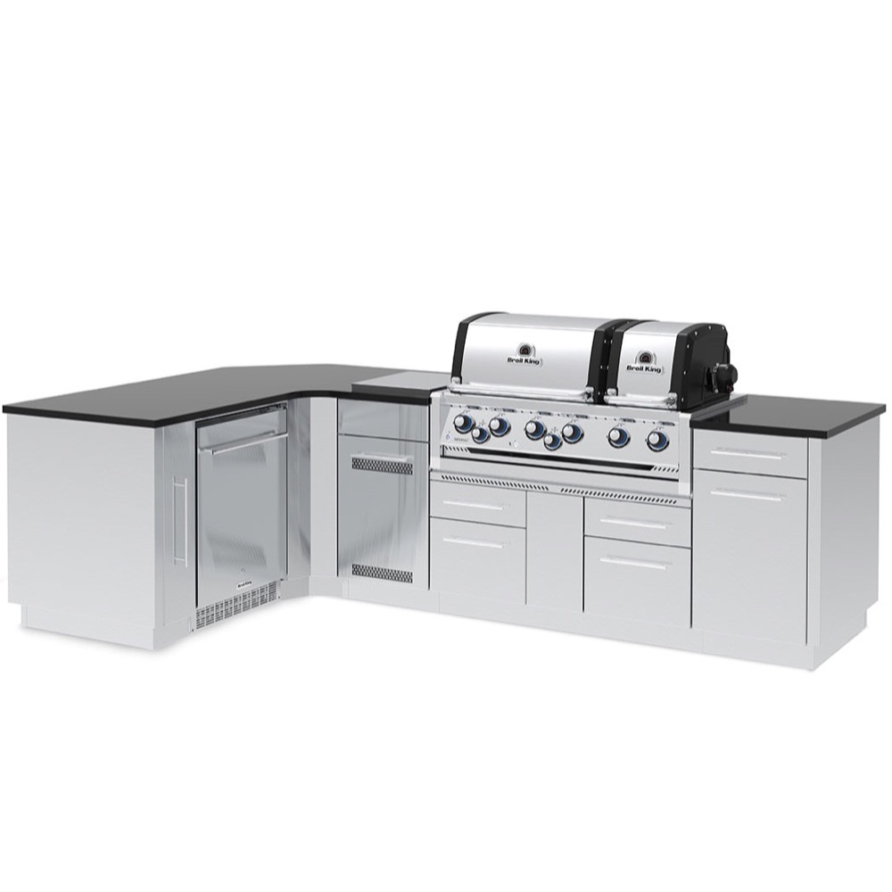 Broil King Imperial S 690iJ 6 Burner Natural Gas Grill L Shaped BBQ Island with Rotisserie  and  Side Burner