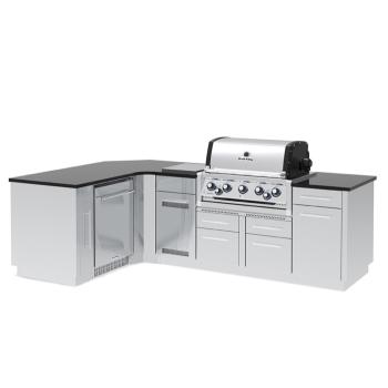 Broil King Imperial S 590iJ 5 Burner Natural Gas Grill L Shaped BBQ Island with Rotisserie and Side Burner350