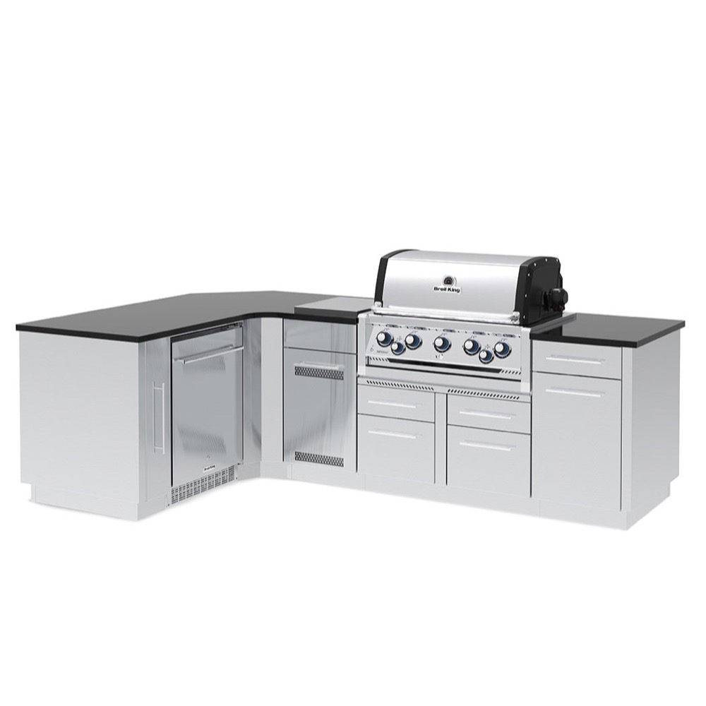 Broil King Imperial S 590iJ 5 Burner Natural Gas Grill L Shaped BBQ Island with Rotisserie  and  Side Burner