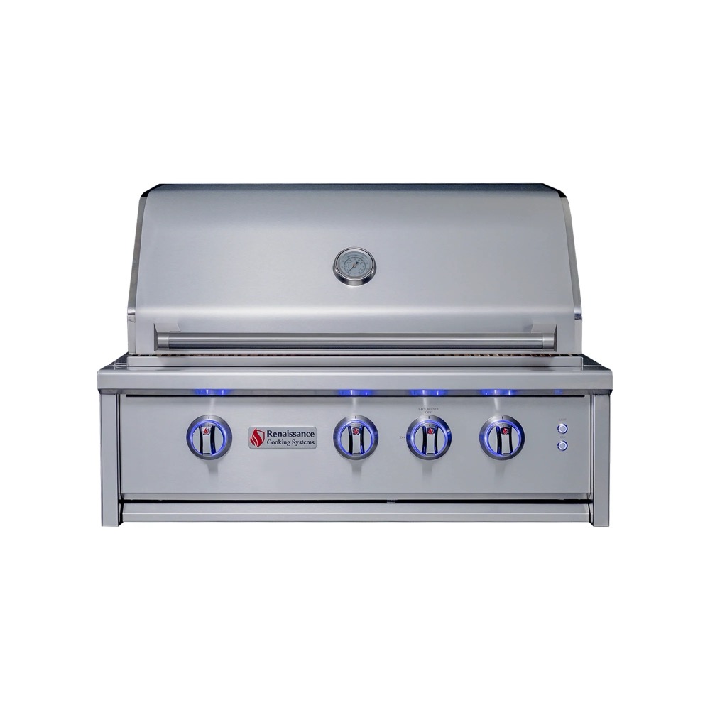 RCS Cutlass Elite 30 Inch 3 Burner Built In Natural Gas Grill with Rear Infrared Burner Smoker Box  and  Color Changing LED Lighting