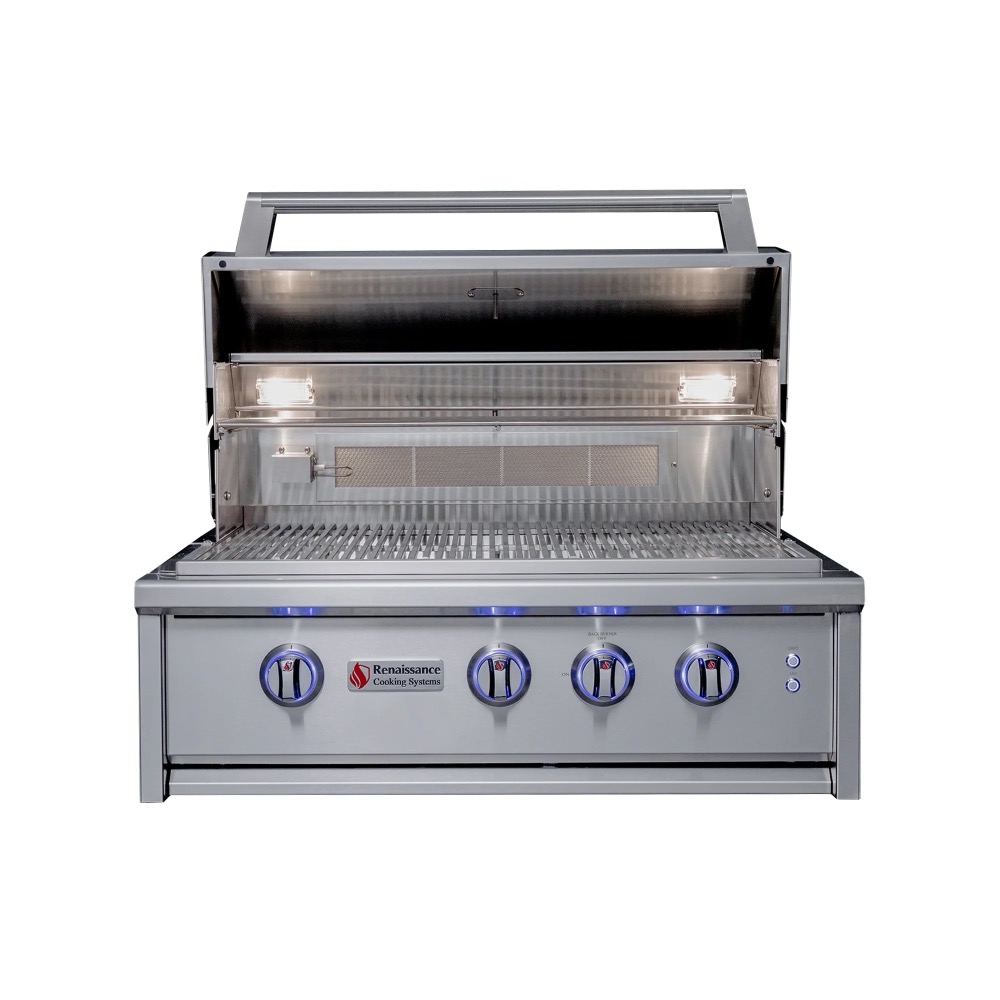 RCS Cutlass Elite 30 Inch 3 Burner Built In Natural Gas Grill with Rear Infrared Burner Smoker Box  and  Color Changing LED Lighting