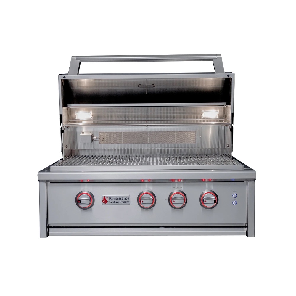 RCS Cutlass Elite 30 Inch 3 Burner Built In Natural Gas Grill with Rear Infrared Burner Smoker Box  and  Color Changing LED Lighting