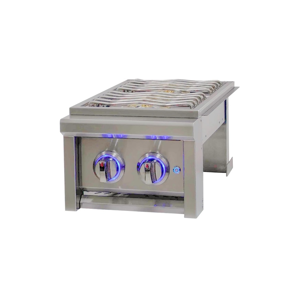 RCS Cutlass Elite 24000 BTU Built In Natural Gas Double Side Burner with Color Changing LED Lighting  and  Stainless Steel Lid