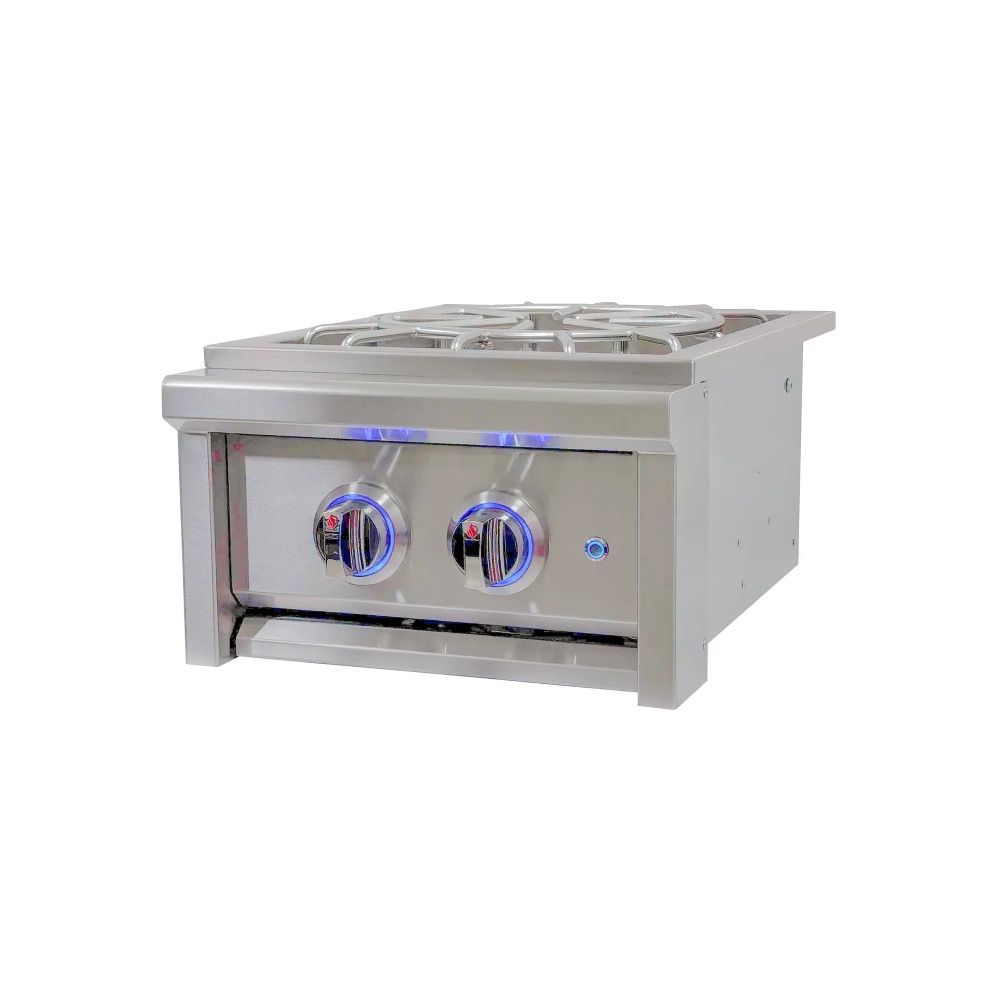 RCS Cutlass Elite 60000 BTU Built In Propane Gas Power Burner with Color Changing LED Lighting Wok Ring  and  Stainless Steel Lid