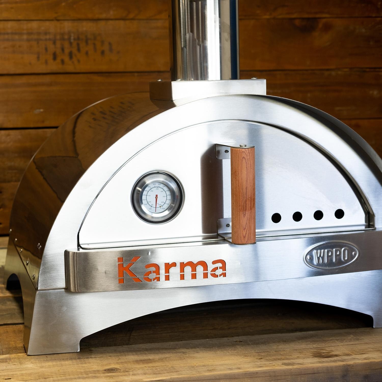 WPPO Karma 25 Inch Countertop Wood Fired Pizza Oven with Stainless Steel Base