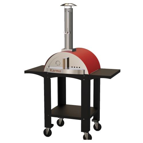WPPO Karma 25 Inch Freestanding Wood Fired Pizza Oven with Black Cart   Red