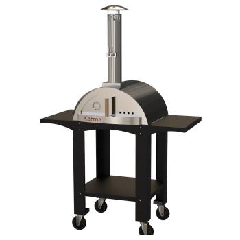WPPO Karma 25 Inch Freestanding Wood Fired Pizza Oven with Black Cart Black 1350