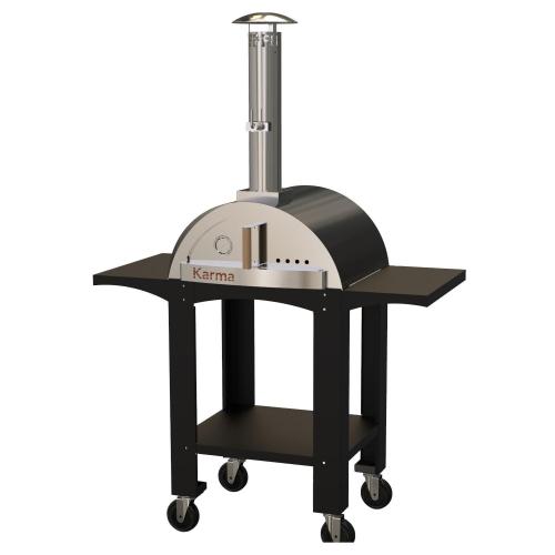 WPPO Karma 25 Inch Freestanding Wood Fired Pizza Oven with Black Cart   Black