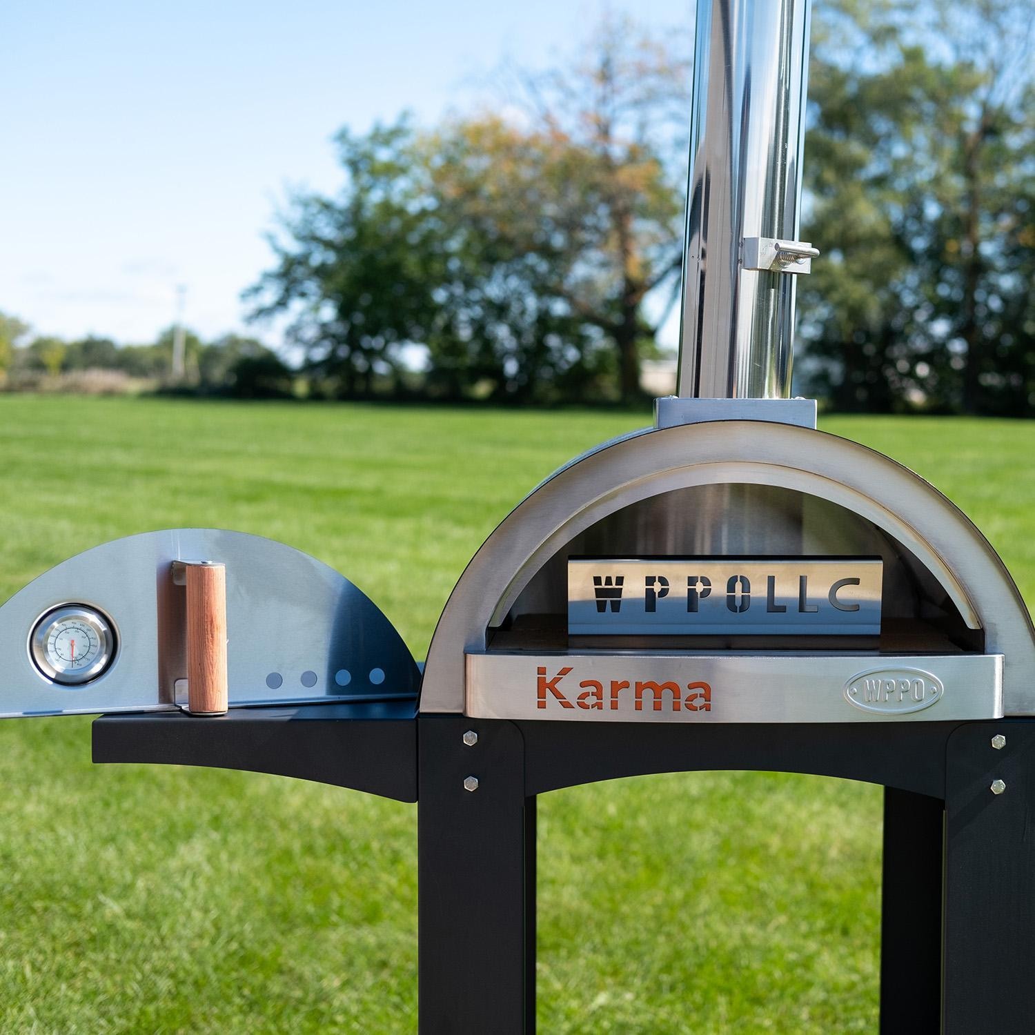 WPPO Karma 25 Inch Freestanding Wood Fired Pizza Oven with Black Cart   Black